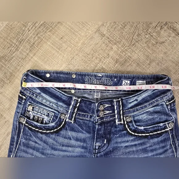 Miss Me Bootcut Jeans Size 26 Buckle Rhinestone Studded Pocket Y2K Size 26 - Picture 8 of 16
